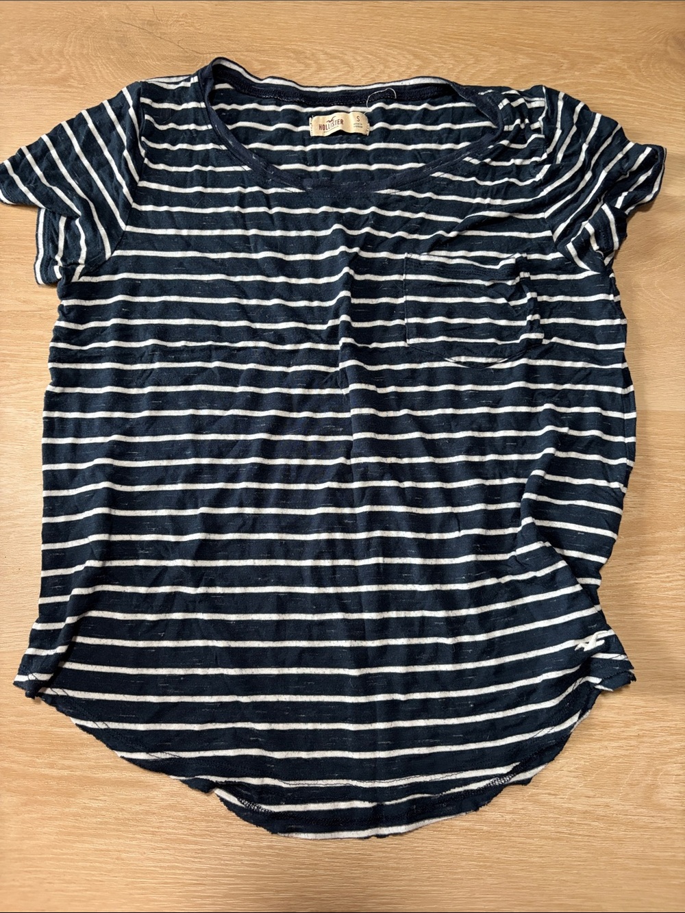Hollister Navy & White Striped Short Sleeve Pocket Tee